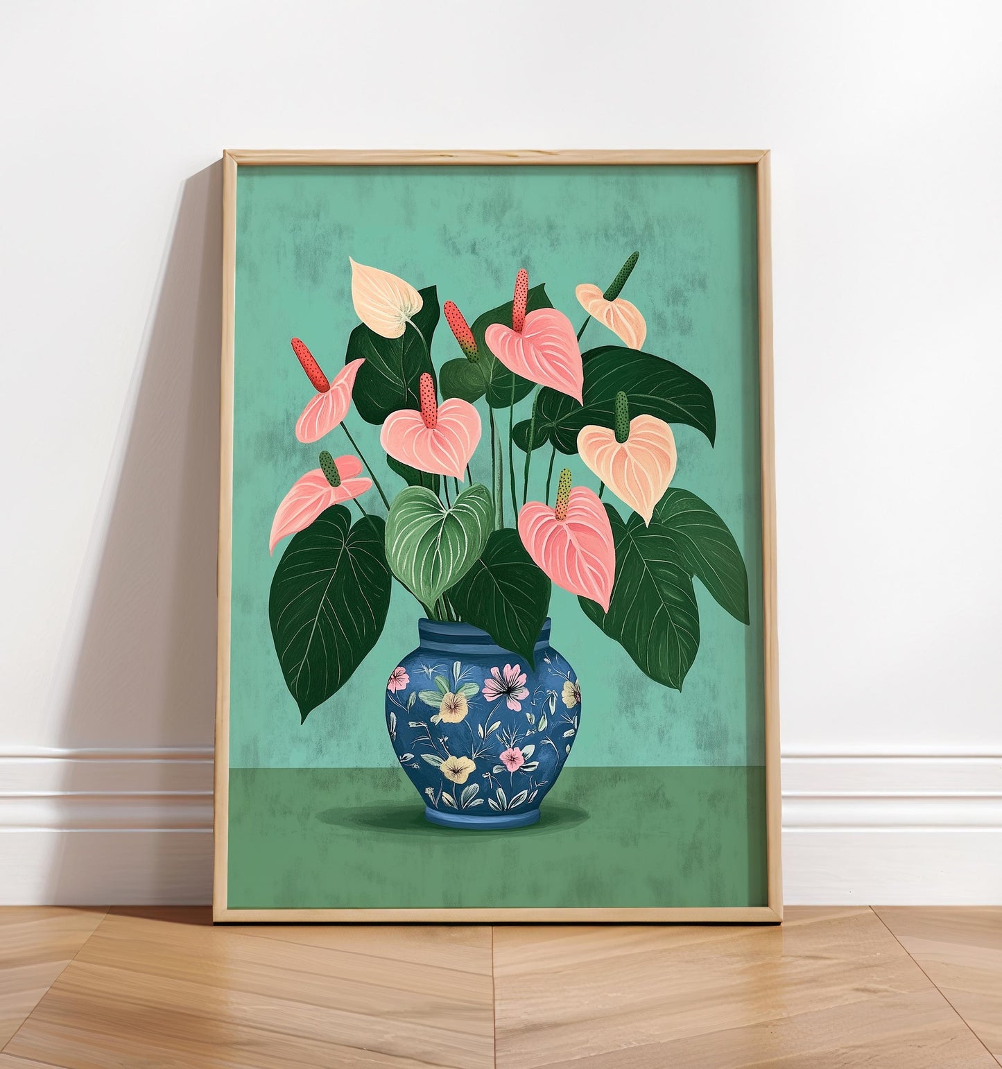 Tropical Flowers Art Print: Sage Green Maximalist Decor