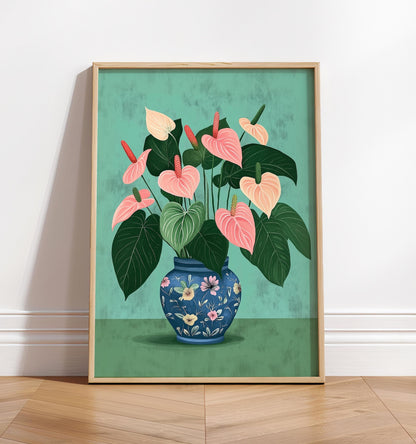 Tropical Flowers Art Print: Sage Green Maximalist Decor