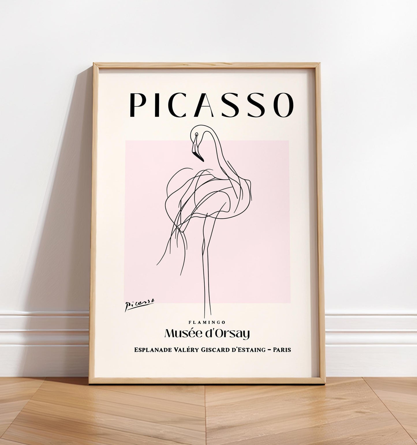 Flamingo art print, Mid century exhibition poster, Bird lover gift, Picasso art, Minimalist farm wall art