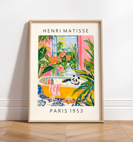 Panda in Bathtub Art Print: Matisse Style Bathroom Wall Art