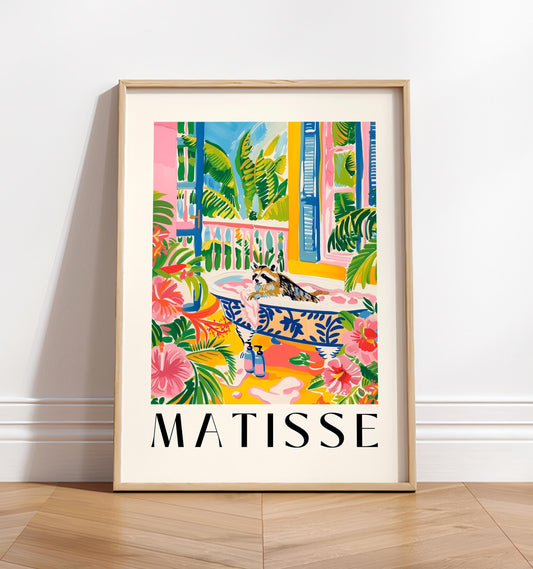 Raccoon in Bathtub Art Print: Tropical Maximalist Bathroom Decor