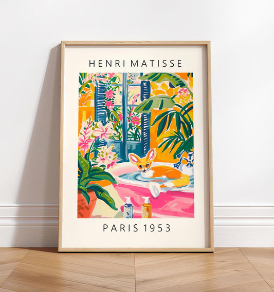 Fennec fox art print, Pink wall art, Bathroom decor, Matisse poster, Animal print