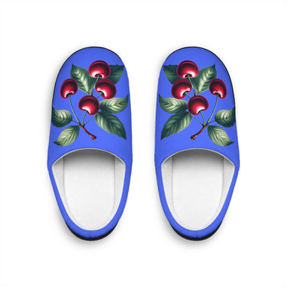 Women'sSlippers CornflowerBlue IndoorSlippers w/ Fruitful Cherry Design Cozy HouseShoes for Homely Comfort Fruit Cherry Slippers Giftfor Her