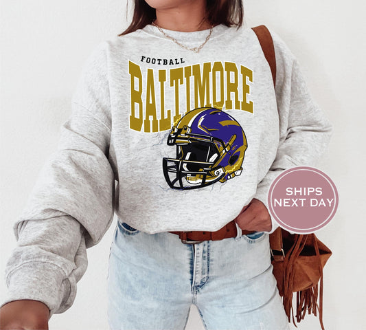 Baltimore Football Sweatshirt, Vintage Baltimore Crewneck, Retro Baltimore Sweatshirt, Baltimore Varsity Sweatshirt, Baltimore Long Sleeve