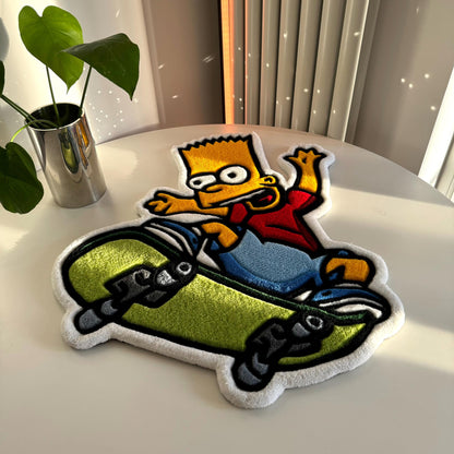 Bart Simpson Skateboard Rug: Handmade Tufted Cartoon Decor