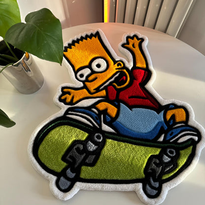 Bart Simpson Skateboard Rug: Handmade Tufted Cartoon Decor