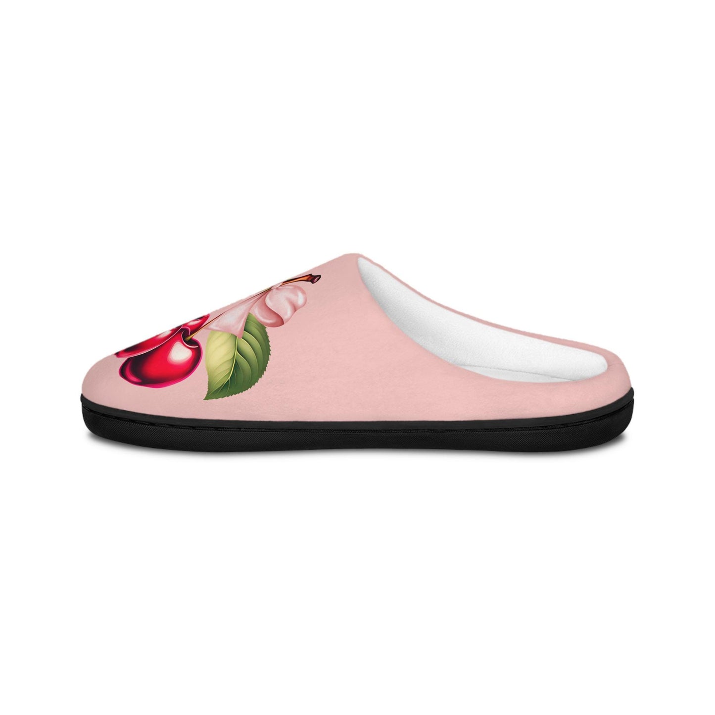 PinkCoquette PinkBow Women's Slippers DarkRed Cherries and LightPink Bow - Cute and Cozy Footwear for Everyday Comfort Fruit Cherry Slippers