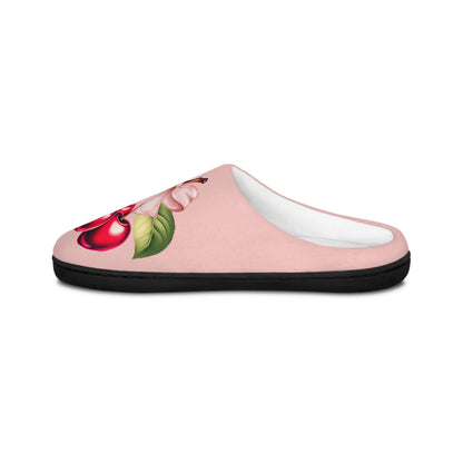 PinkCoquette PinkBow Women's Slippers DarkRed Cherries and LightPink Bow - Cute and Cozy Footwear for Everyday Comfort Fruit Cherry Slippers
