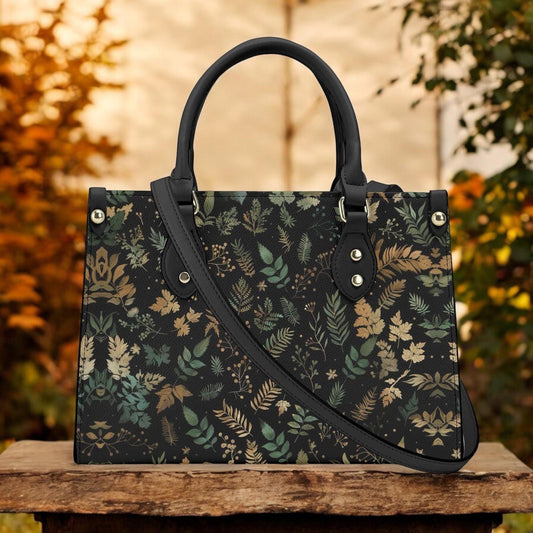Autumn Fern Forest Handbag, Green Cottagecore witch Trendy Fashion Leather Handbag, Dark academia Vegan Leather Handbag Gift, Cute Purse