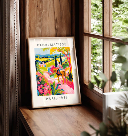 Horse riding poster, Mid century modern print, Maximalist wall art, Matisse style dopamine decor