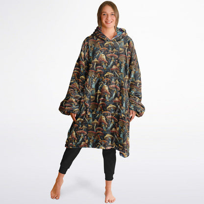 Psychedelic Trippy  Magic Mushrooms Reversible Snug Hoodie, Pullover Hood Blanket Sleeves, Lounge Wear, Novelty Birthday Christmas Gifts