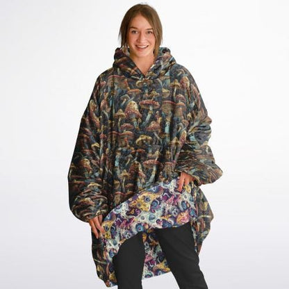 Psychedelic Trippy  Magic Mushrooms Reversible Snug Hoodie, Pullover Hood Blanket Sleeves, Lounge Wear, Novelty Birthday Christmas Gifts