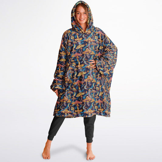 Psychedelic Trippy  Magic Mushrooms Reversible Snug Hoodie, Pullover Hood Blanket Sleeves, Lounge Wear,Fun Christmas Gifts, Festival Clothes