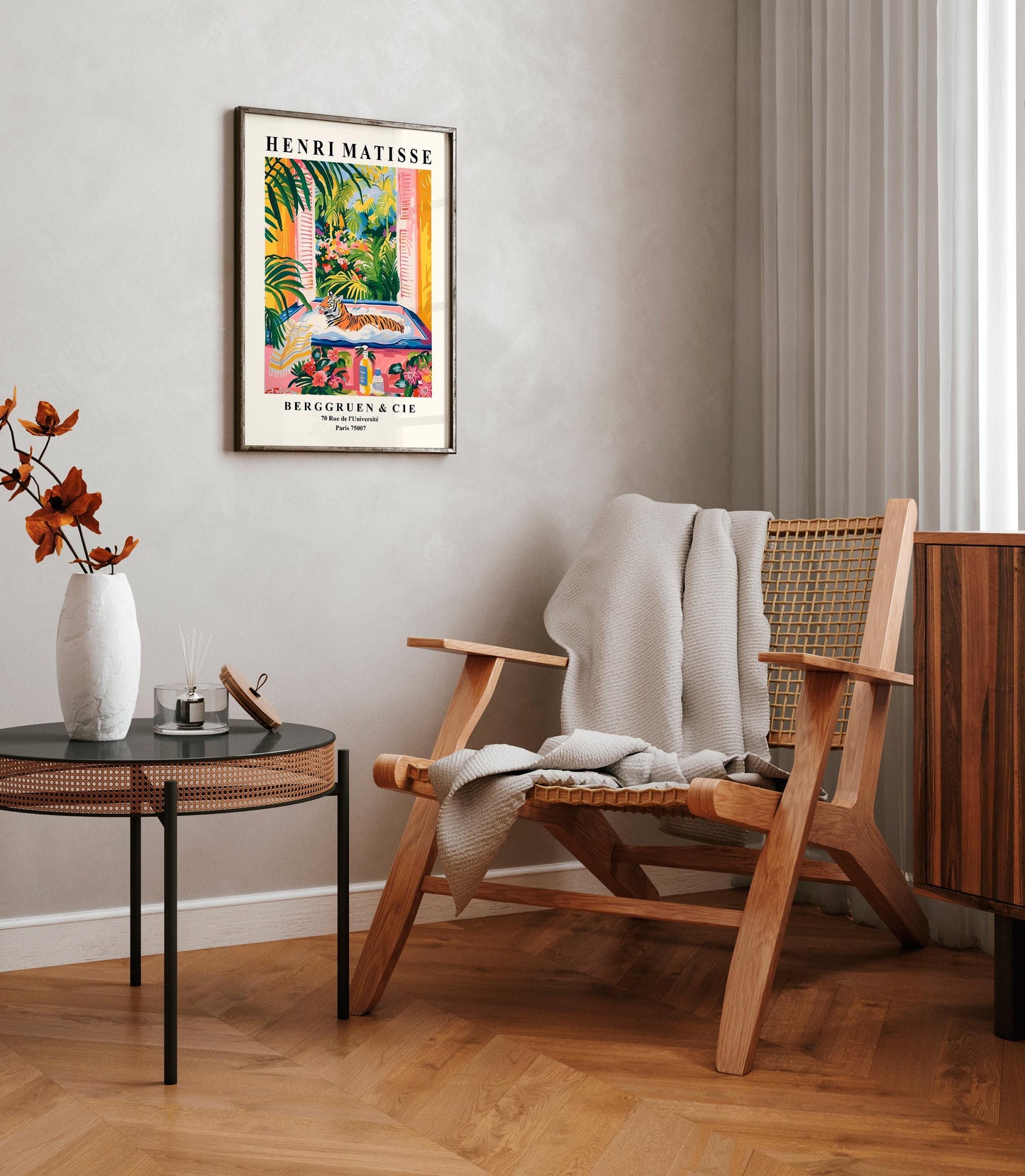 Tiger in Bathtub Art Print: Funny Matisse Style Bathroom Decor