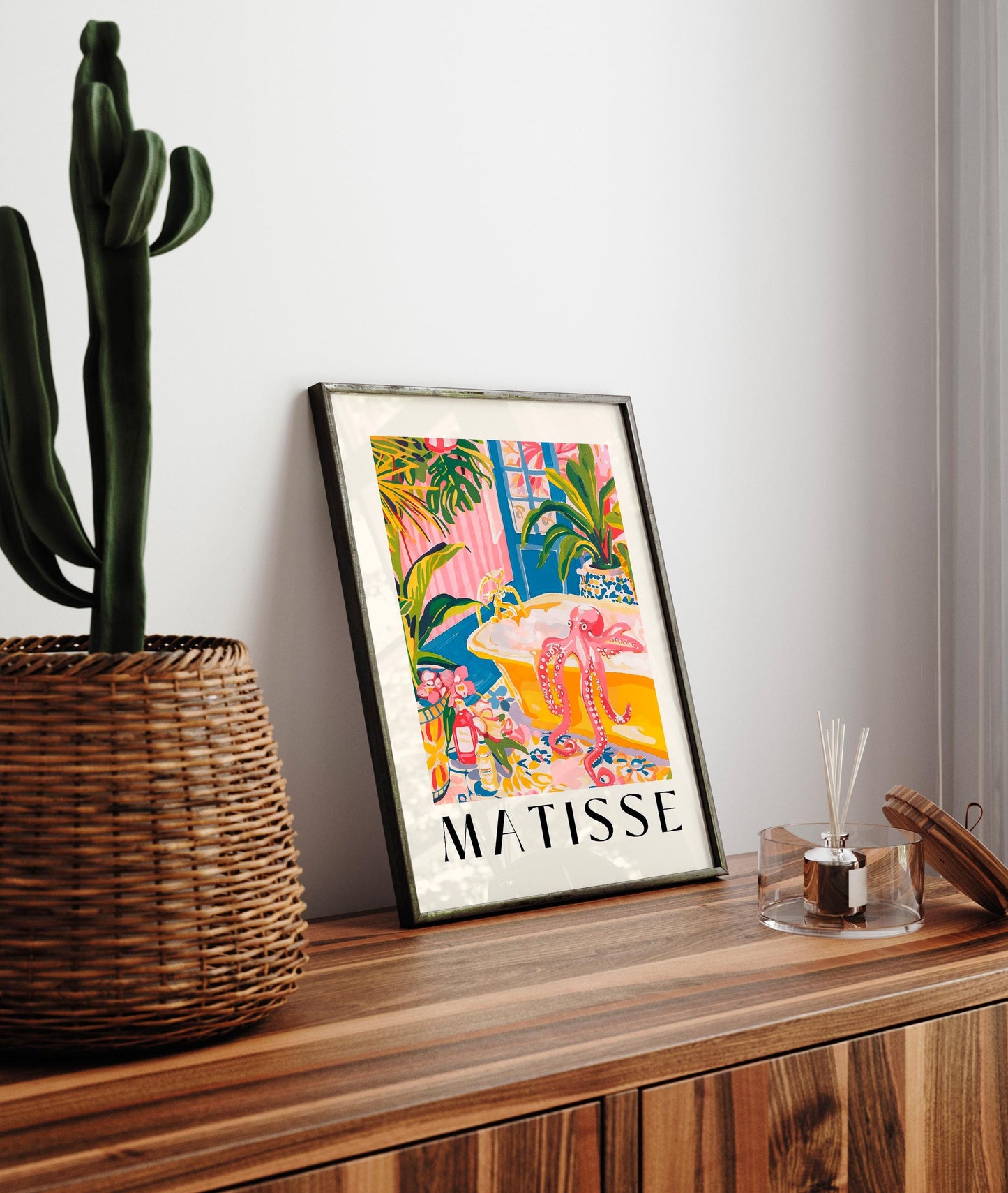 Matisse Octopus Bathroom Art Print: Pink Tropical Maximalism Style