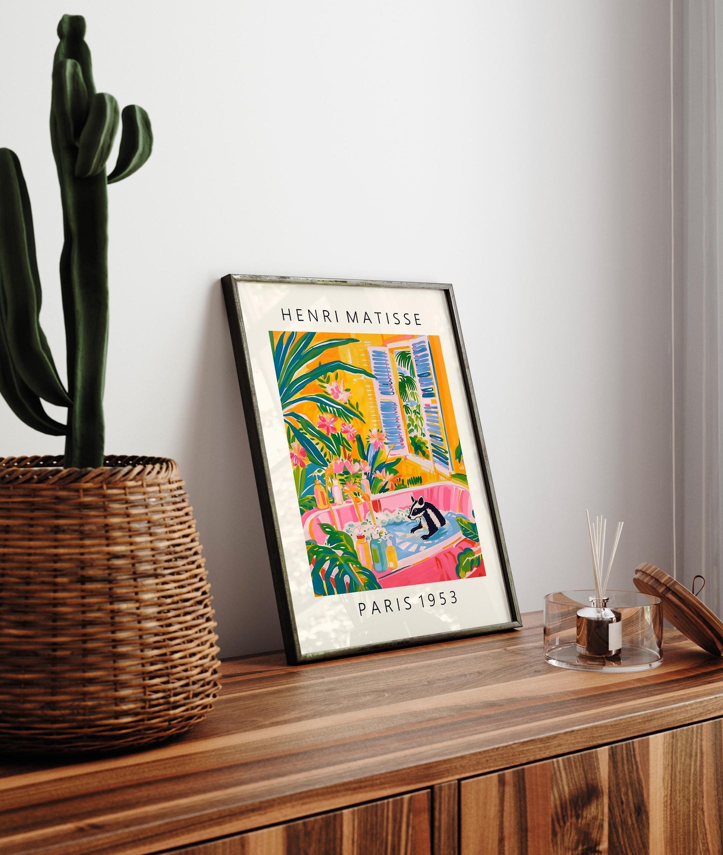 Skunk in Bathtub Art Print: Matisse Style Bathroom Decor
