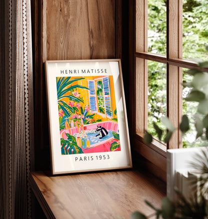 Skunk in Bathtub Art Print: Matisse Style Bathroom Decor