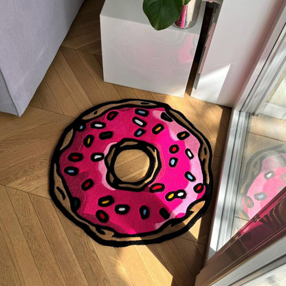 Handmade Tufted Pink Donut Rug - Perfect Gift for Friends, Girlfriends, Kids, Colleagues and Cartoon Fans