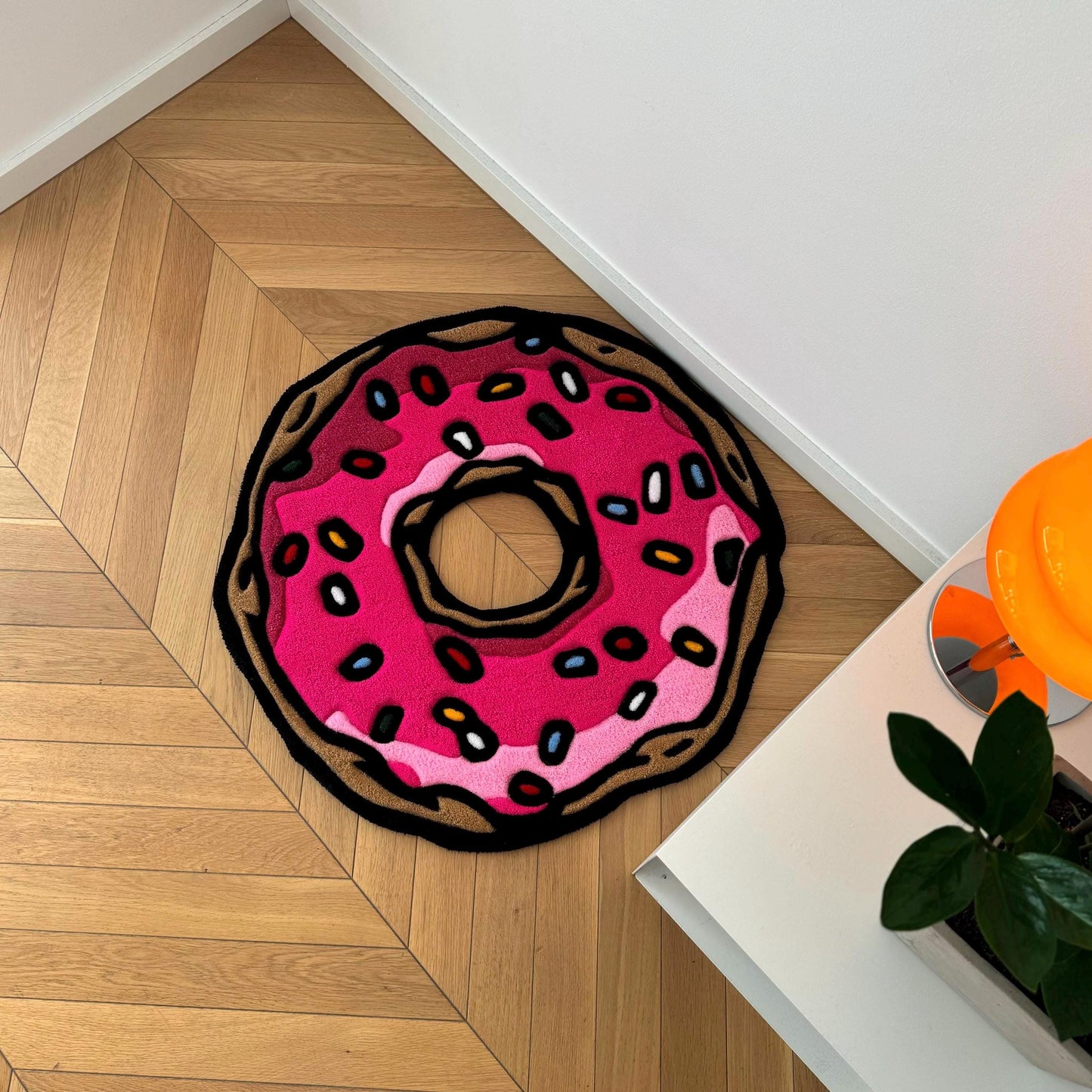 Handmade Tufted Pink Donut Rug - Perfect Gift for Friends, Girlfriends, Kids, Colleagues and Cartoon Fans