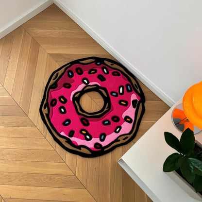 Handmade Tufted Pink Donut Rug - Perfect Gift for Friends, Girlfriends, Kids, Colleagues and Cartoon Fans