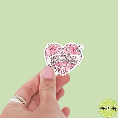 Very Demure Very Mindful Pink Coquette Bow Heart Sticker | Mental Health Sticker | Kindle Sticker | Bookish Stickers | Mood Reader | Trendy