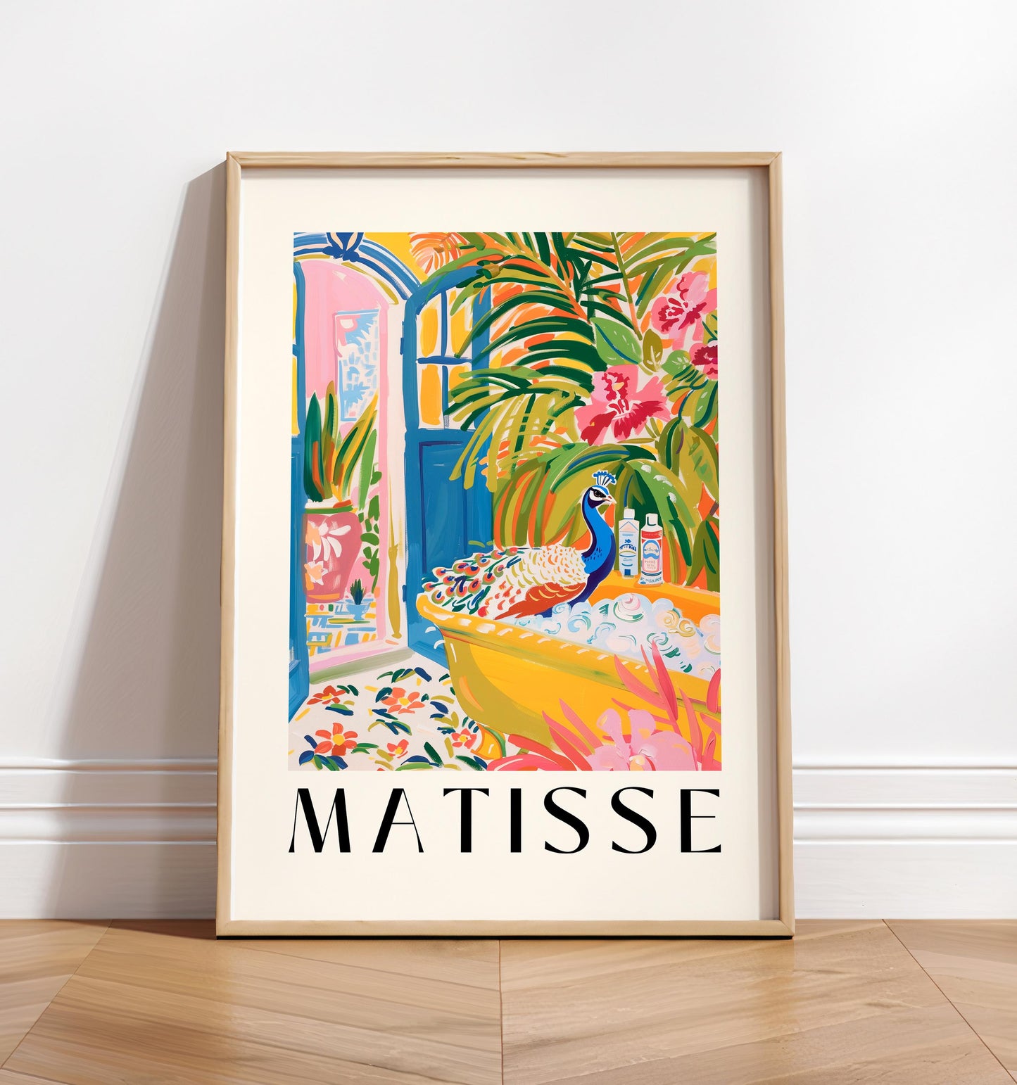 Peacock in Bathtub Art Print: Funny Mid-Century Modern Bathroom Decor