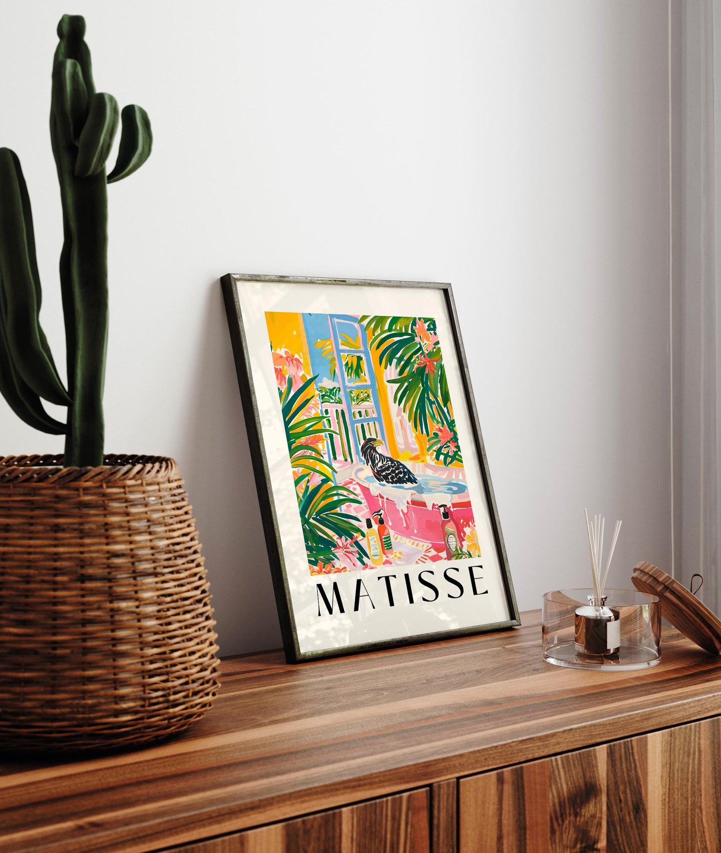 Eagle in Bathtub Art Print: Pink Maximalist Bathroom Wall Decor