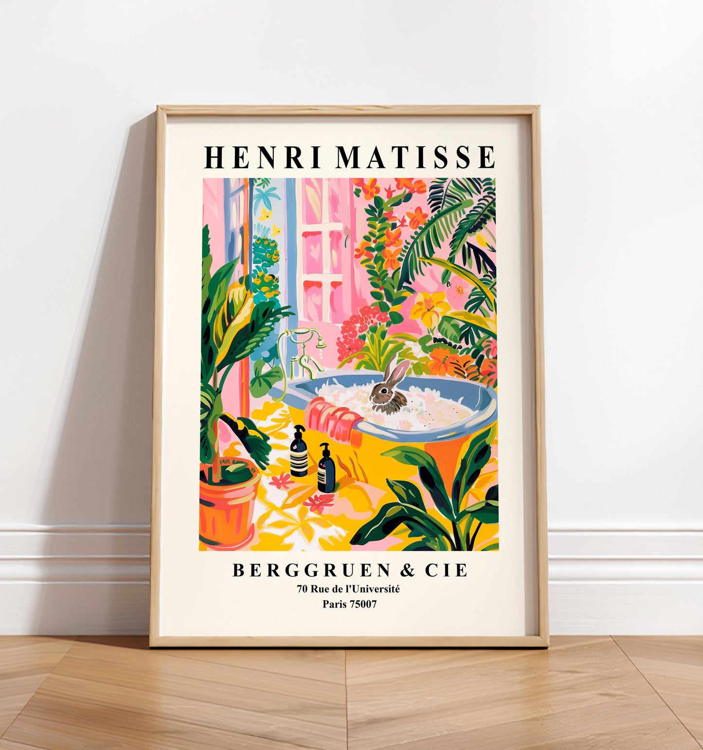 Bunny in Bathtub Art Print: Matisse Style Bathroom Decor