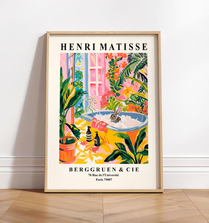 Bunny in Bathtub Art Print: Matisse Style Bathroom Decor