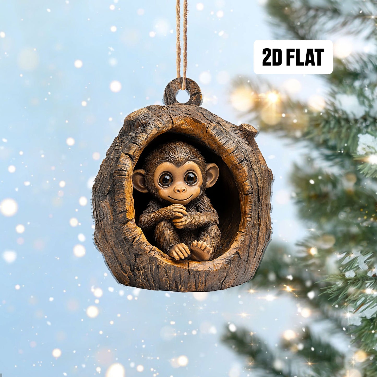 Monkey 2D Flat Ornament, Monkey Rearview Mirror Car Accessories, Monkey Christmas Ornament, Monkey Ornament, Holiday Gift for Monkey Lover
