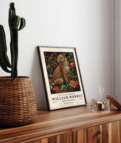 Leopard Botanical Art Print: William Morris Style, Mid-Century Modern Art
