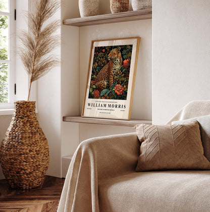 Leopard Botanical Art Print: William Morris Style, Mid-Century Modern Art