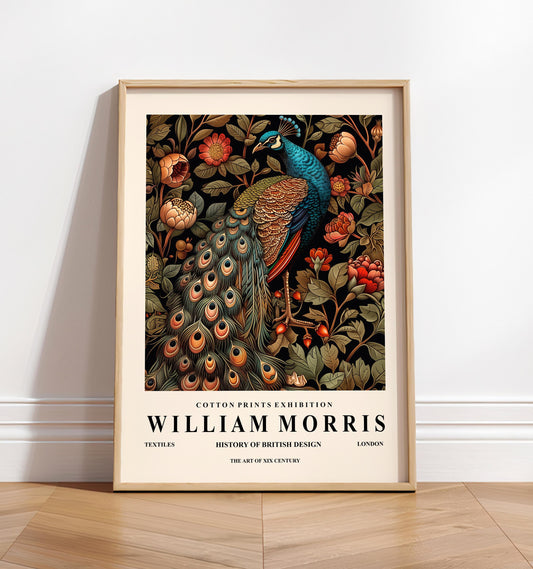 William Morris Peacock Print: Dark Botanical Cottagecore Wall Art