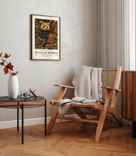 Red Panda Print: William Morris Inspired Botanical Art