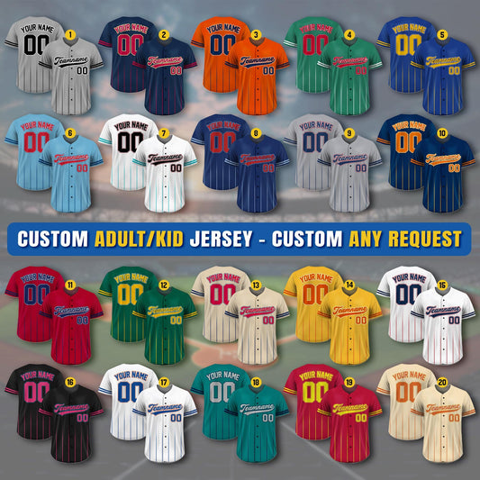 Custom Baseball Jersey with Team Name Number, Jersey Shirt for Men Women Youth Kid, Gifts for Baseball Fans Gradient Pinstripe Baseball Team