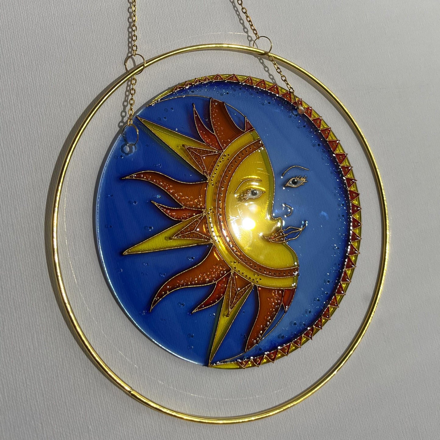 Sun catcher Crescent Moon Sun Stained Glass Suncatcher for Window Genuine professional handmade item