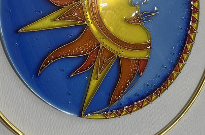 Sun catcher Crescent Moon Sun Stained Glass Suncatcher for Window Genuine professional handmade item