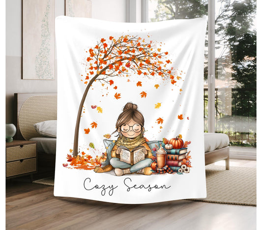 Fall Book Blanket, Cozy Season Throw, Reading Nook Decor, Bookish Gift, Fall Reading Blanket, Reading Nook Fall Blanket, Bookworm Throw