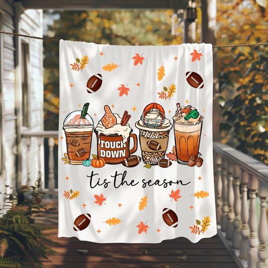 Fall Football Watching Blanket, Autumn Leaves and Football Throw, Game Day Fall Blanket, Tis the Season Fall Blanket, Fall Coffee Blanket