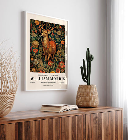 Deer Art Print: William Morris Style, Botanical Forest Animal Wall Art