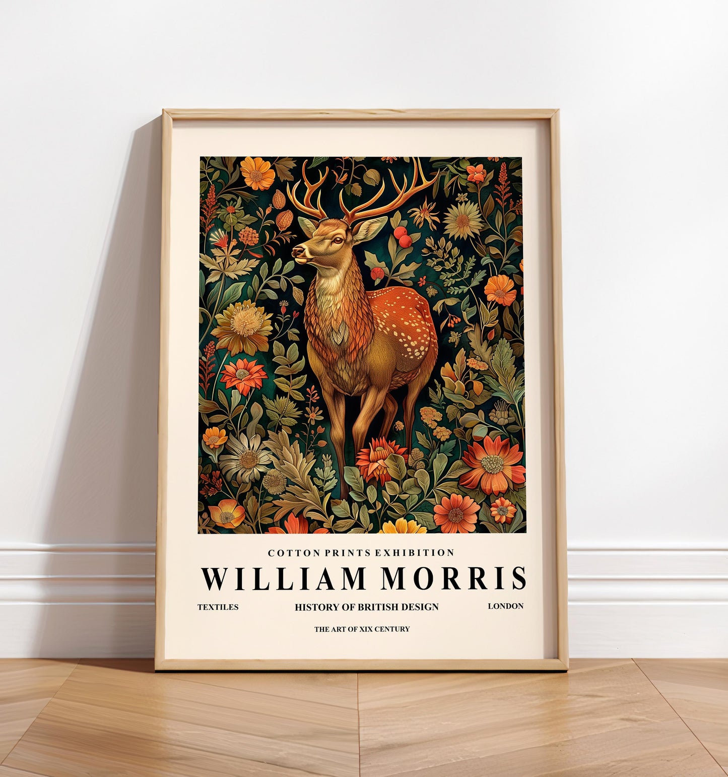 Deer Art Print: William Morris Style, Botanical Forest Animal Wall Art
