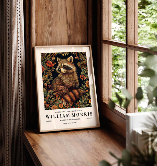 William Morris Raccoon Print: Botanical Cottagecore Cabin Wall Art