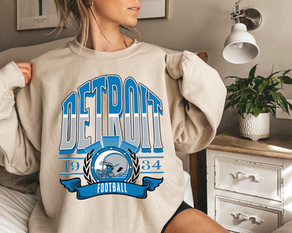 Detroit Football Sweatshirt, Vintage Detroit Crewneck, Retro Detroit Sweatshirt, Detroit Varsity Sweatshirt, Detroit Long Sleeve