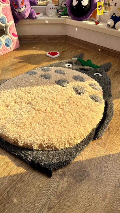 Totoro Puffy Tufted Rug – Handmade Soft Rug Inspired by Anime Character, Custom 3D Carpet, Cozy Japanese Room Decor, Gift