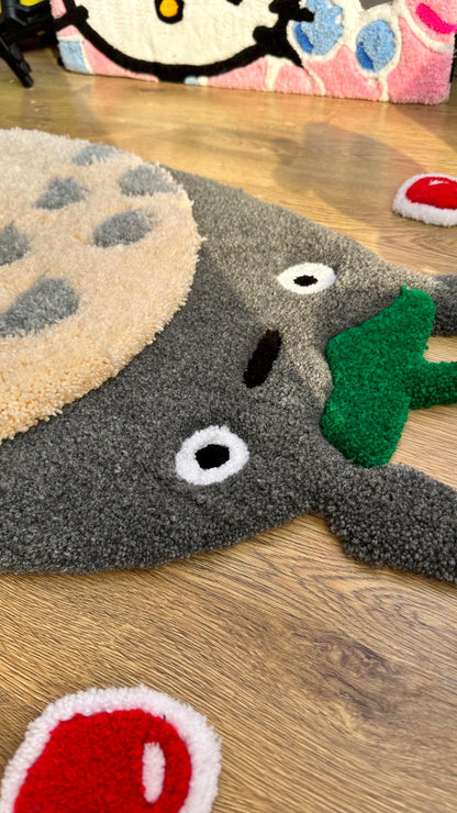 Totoro Puffy Tufted Rug – Handmade Soft Rug Inspired by Anime Character, Custom 3D Carpet, Cozy Japanese Room Decor, Gift