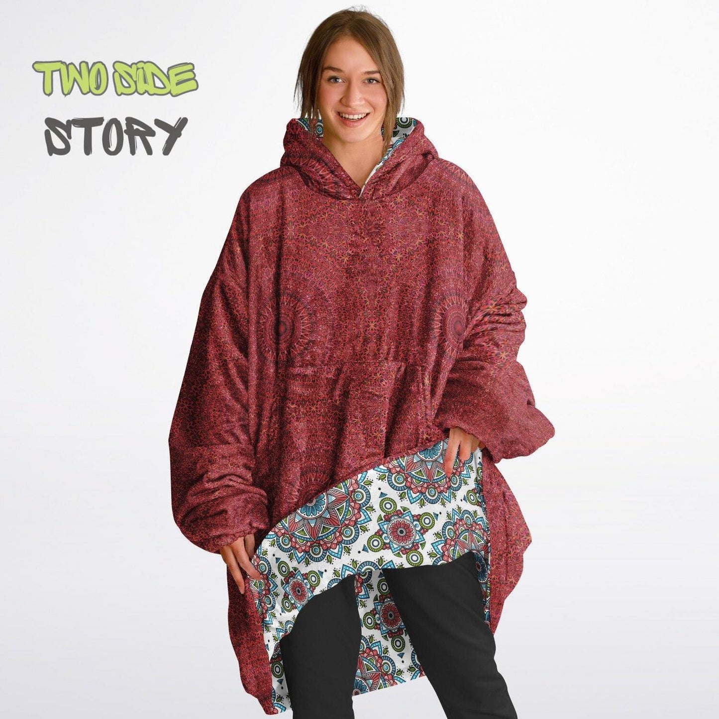 Mandala Print Reversible Snug Hoodie,Hooded Blanket,Blanket Sleeves,Lounge Wear,Novelty Birthday Christmas Gifts,Gift for Her,Gift for Yogi