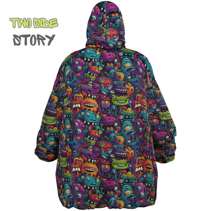 Unisex Reversible Snug Hoodie,Monsters Psychedelic Autumn Reversible Hoodie Blanket,Festival Rave Party Wear,Oversized Hoodie Blanket, Gifts