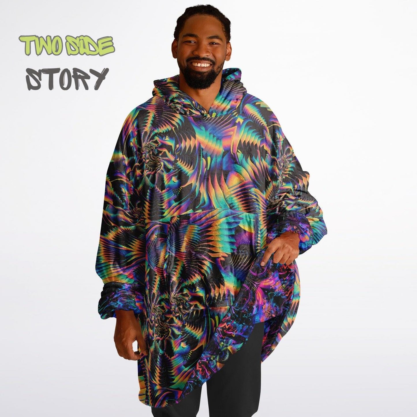 Psychedelic Spiral Trippy Print Reversible Snug Hoodie,Hooded Blanket with Sleeves,Lounge Wear, Novelty Birthday Christmas Gifts for Him Her