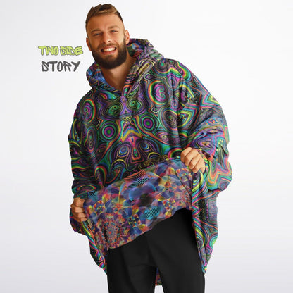 Psychedelic Trippy Print Reversible Snug Hoodie,Pullover Hood Blanket with Sleeves,Lounge Wear, Novelty Birthday Christmas Gifts for Him Her