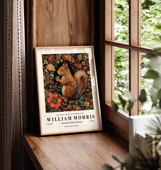 William Morris Squirrel Print: Cottagecore Floral Botanical Art